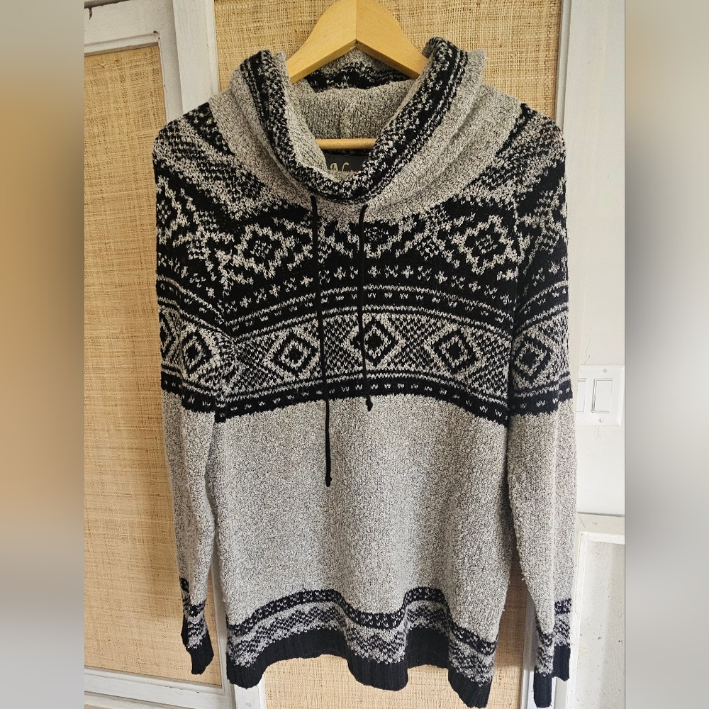 Natural Reflections Black and Gray Cowl Neck Sweater